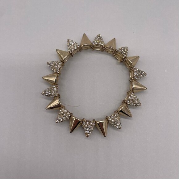 Mikey London Crystal Spike Stretch Bangle Bracelet Gold Tone Biker Retro - Picture 3 of 7